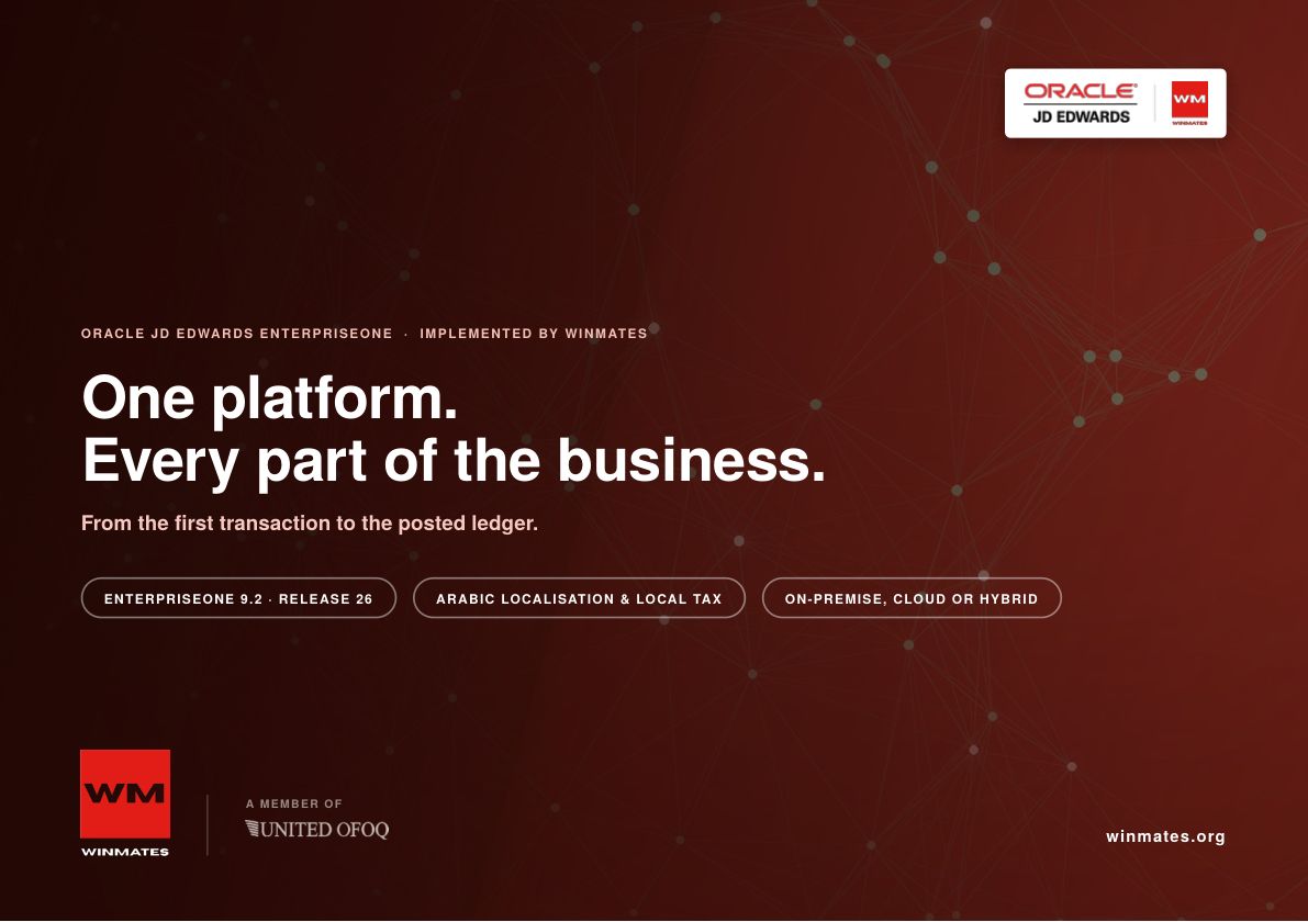 WinMates JD Edwards brochure cover: One platform. Every part of the business.