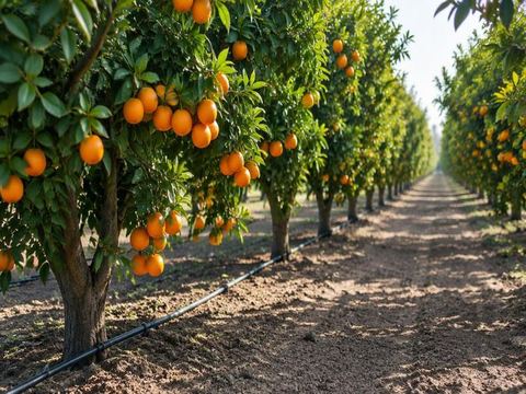 Orange orchard rows