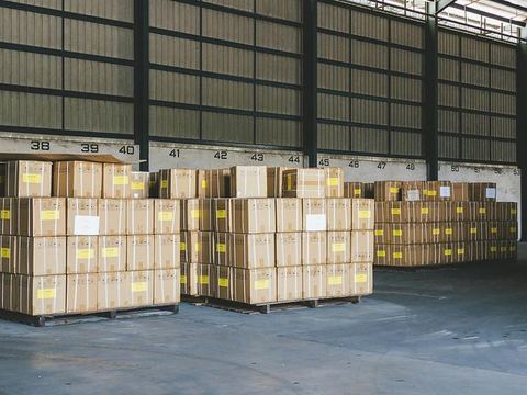 Pallets in a distribution warehouse